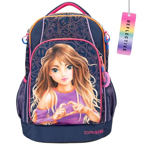 Depesche 12739 Topmodel Night Light Blu Scuro Con Motivo Modello, Zaino Scuola Con Bretelle Regolabili E Cartellino, Multicolore