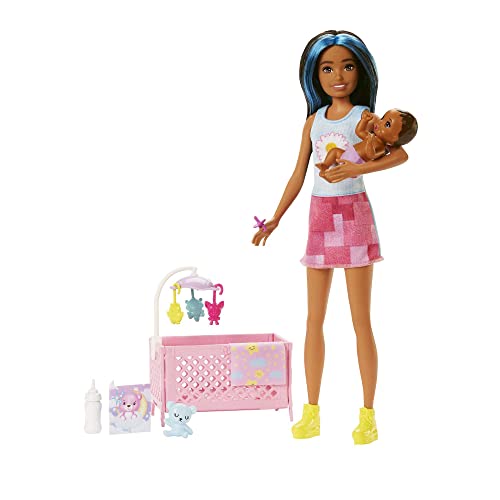 Barbie – Bambola Barbie Skipper Babysitter Nanna 2, Playset Con Bambola E Bebè Con Occhi Assonnati Che Si Aprono E Si Chiudono E Accessori A Tema, Gio