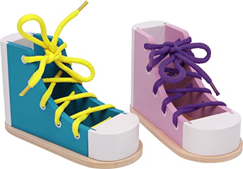 6475 Scarpe Colorate Da Allacciare Small Foot In Legno Filettato E Colorato, Set Da 2 In Un Design Colorato, Compreso Il Laccio Da Scarpe Abbinato, Da