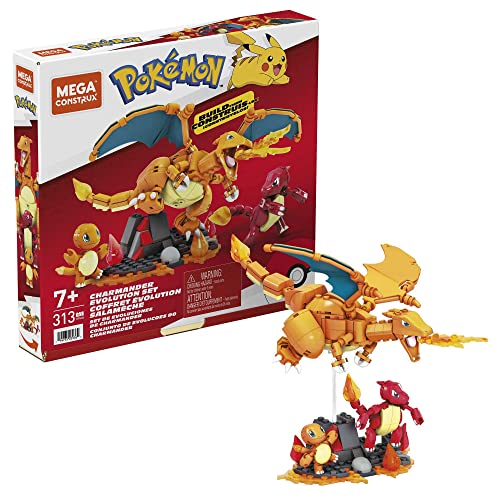 Mega Construx - Pokémon Personaggio Charmander Evolution Con 313 Blocchi Da Costruzione, Giocattolo Per Bambini 7+ Anni, Hfg06
