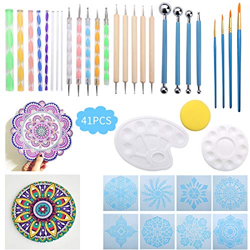 Liesun Kit Di Pittura Mandala, Kit Di Strumenti Di Pittura Per Mandala, 41 Pezzi, Mandala Rock Dotting Tools Set Di Strumenti Di Pittura Y Inclusi Ast