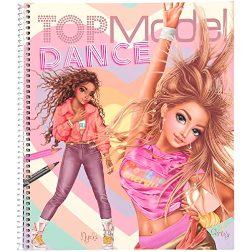Depesche 12227 Topmodel Dance-Libro 30 Pagine Per Creare Motivi E Abiti Da Modella, Libretto Da Colorare Con Fogli Adesivi, Stencil Ecc, Multicolore,
