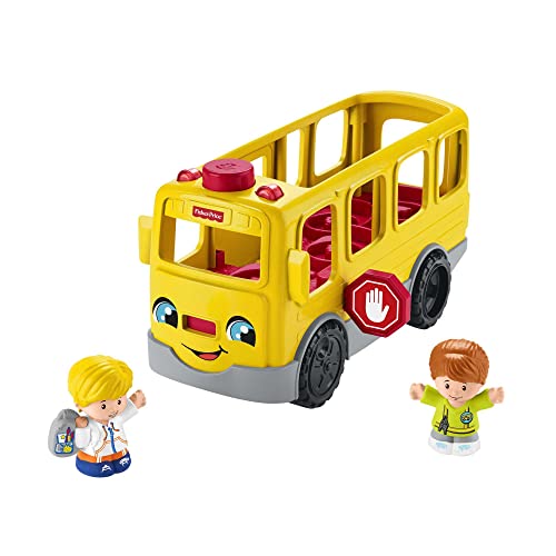Fisher-Price - Little People Scuolabus Sempre Con Te, Veicolo Giocattolo A Spinta Con Musica, Include Personaggio Di Emily E Di Eddie, Giocattolo Per