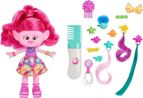 Trolls 3 - Tutti Insieme - Regina Poppy Hair-Tastic, Bambola Dai Lunghi Capelli Rosa Con Pettine Glitterato E Gel Luccicante, 15+ Accessori Inclusi, G