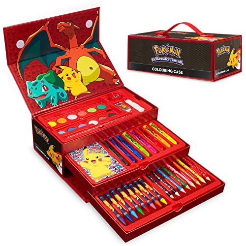 Pokemon Valigetta Colori Bambino, 40+ Pz Kit Disegno Pittura Pennarelli Matite Colorate