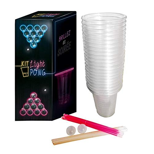 Kit Ufficiale Original Light Beer Pong | Kit Completo Light Beer Pong | 22 Coppe Americane | 24 Bastoncini Luminosi | 2 Sfere Fluorescenti | Gioco Bev