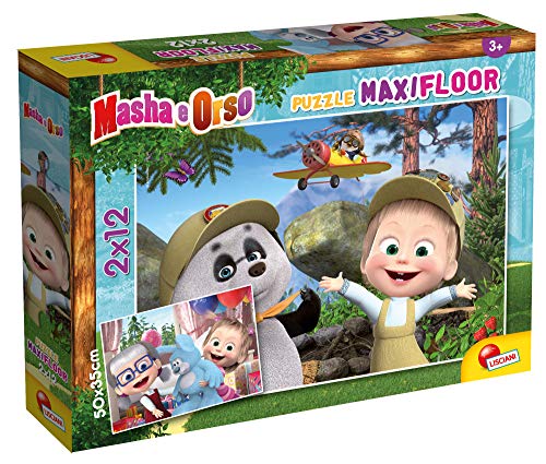 Lisciani Giochi- Masha Puzzle Maxifloor 2 X 12-Giochiamo Ancora And The Bear Bambini, Multicolore, 86122