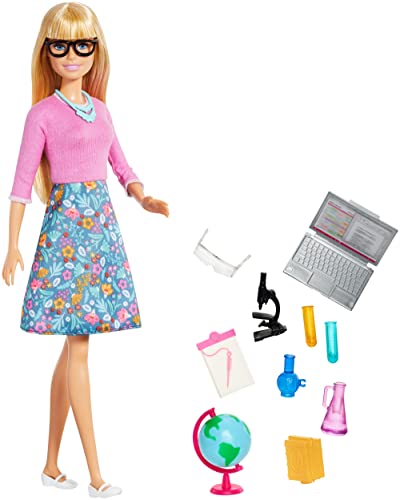 Barbie Bambola Insegnante, Con 10 Accessori Tra Cui Computer E Mappamondo, Giocattolo Per Bambini 3+ Anni, Gjc23