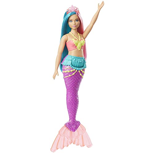 Barbie Dreamtopia, Bambola Sirena Con Capelli Turchesi E Rosa E Coroncina, Giocattolo Per Bambini 3+ Anni, Gjk11