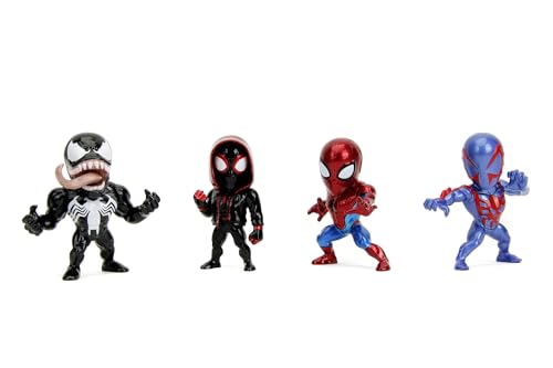 Jada Toys - Set Di Personaggi Marvel (4 Pezzi) In Metallo, Onda 1, Cultura Pop, Spider-Man Classic, Venom, Miles Morales Unmasked, Spider-Man 2099, 4 
