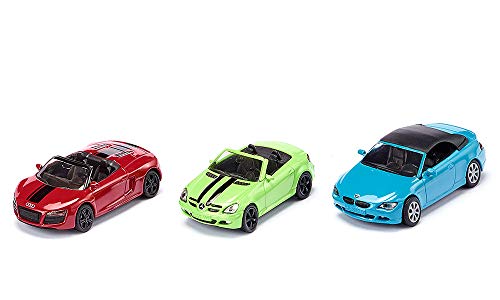 Siku 6314, Set Di 3 Cabriolet, Metallo E Plastica, Rosso E Verde E Blu, Decappottabili, Compatibili Con Altri Modellini Siku Della Stessa Scala Di Gra