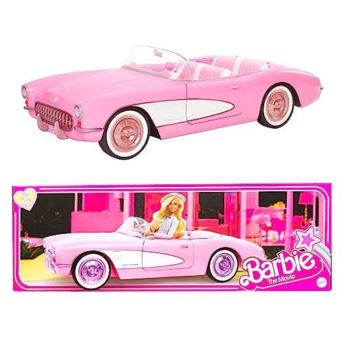 Barbie The Movie - Corvette, Macchinina Cabrio Vintage Da Collezione Tratta Dal Film, Rosa Con Pneumatici In Gomma Bianca E Bagagliaio Apribile, Gioca