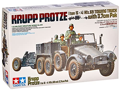 Tamiya 300035259 - Modellino Camion Tedesco Krupp Protze Della Seconda Guerra Mondiale Con Pak (4), 37 Mm, Realizzato In Scala 1:35