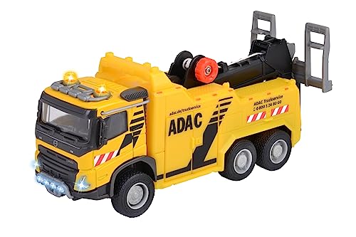 Majorette - Carro Rimorchio Adac (20 Cm) – Grande Camion Volvo Giocattolo Con Gru, Verricello, Forcella Da Traino, Luce E Suono, Auto Giocattolo Per B