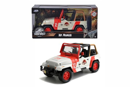Jada- Jeep Wrangler Jurassic Park, 253253005, + 8 Anni, Scala 1:24, Con Dinosauro Incluso