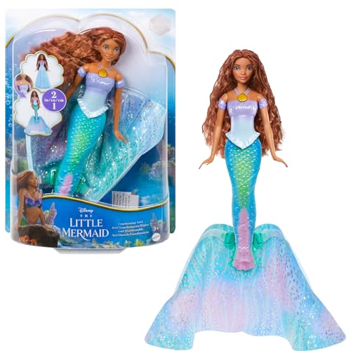 Disney La Sirenetta - Ariel Bambola Trasformabile, Cambia Da Umana A Sirena, Premi La Collana E L'Abito Blu Diventa Una Coda Da Sirena Multicolore, Gi