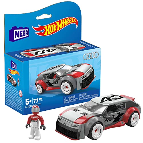 Mega Hot Wheels - Audi Rs 6 Gto Concept, Set Da Costruzione Con 77 Pezzi E 1 Micro Action Figure Pilota Incluso, Colore Grigio E Rosso, Giocattolo Per