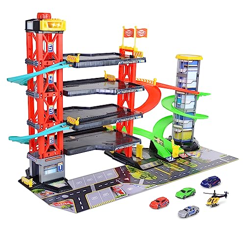 Dickie Toys - Parcheggio A 4 Piani Per Bambini Dai 3 Anni (87 X 52 Cm) Con Accessori - Ampio Parcheggio Giocattolo Su 5 Livelli Con Ascensore, Pista,