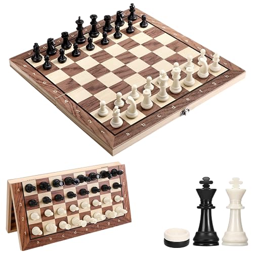 Scacchiera Magnetica, 3 In 1 Scacchiera In Legno, Gioco Da Scacchi Backgammon Dama, Portatili E Pieghevole Scacchi Da Viaggio Per Adulti Bambini All'A