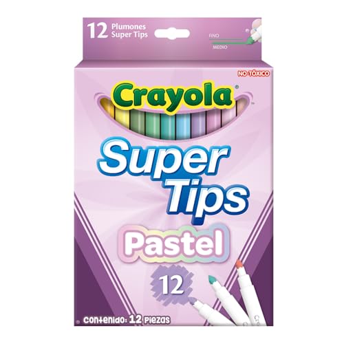 Crayola Supertips 58-7515 Pennarelli Lavabili Punta Media, Per Scuola E Tempo Libero, 12 Unità, Colori Pastellati, Pastel