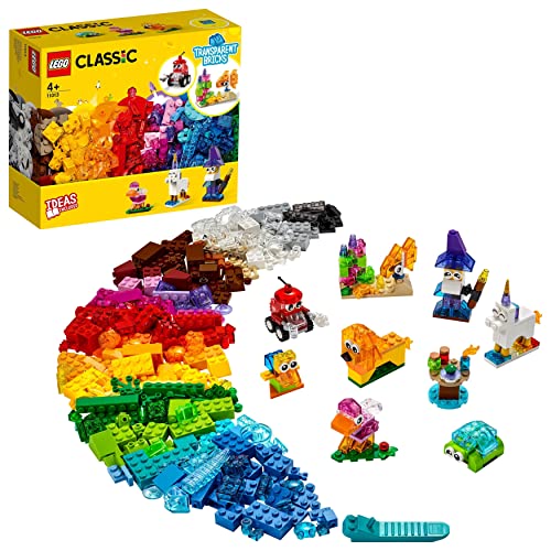 Lego Classic Mattoncini Trasparenti Creativi Con Animali Giocattolo Da Costruire (Leone, Uccello E Tartaruga), Giochi Creativi Per Bambini E Bambine D