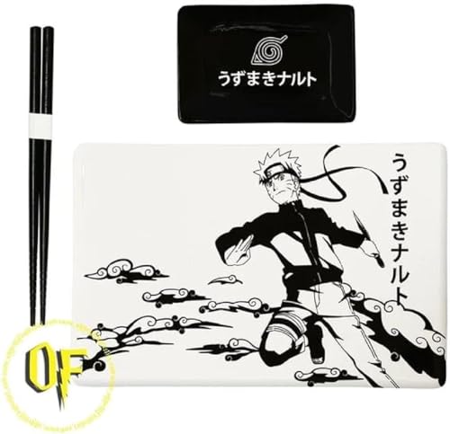 Naruto Shippuden - Set Di Stoviglie Giapponesi Per Sushi, 3 Pezzi, In Ceramica