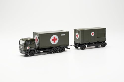 Herpa Modello Di Camion Man Tga L Container-Hängerzug "Bundeswehr/San", In Scala 1:87, Pezzo Da Collezione, Modello Tedesco, Statuetta Plastica