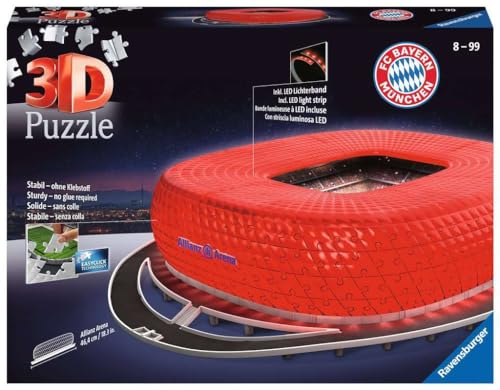 Ravensburger Spieleverlag- Puzzle 3D 216 Giochi Stade Allianz Arena Illuminato National Soccer Club Football Notte, Colore Altro, 12530
