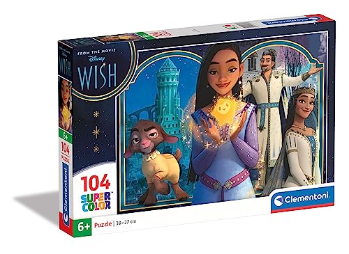 Clementoni Supercolor Disney Wish-104 Pezzi Bambini 6 Anni, Puzzle Cartoni Animati-Made In Italy, Colore Multilingua, 27269