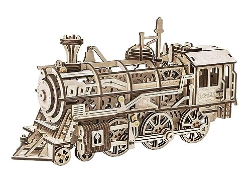 Rokr Mechanical Gears 3D Puzzle Movement Assembled Wooden Locomotive - Lk701 New