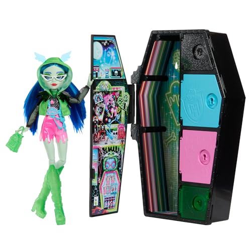 Monster High - Segreti Da Brivido Neon Frights Ghoulia Yelps, Playset Con Bambola, Abiti E Armadietto Per I Look, 19+ Accessori Color Reveal A Sorpres