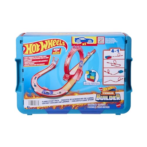 Hot Wheels - Hot Wheels Pista Tema Fuoco E 1 Macchinina, 16 Pezzi Di Pista E Componenti Per Acrobazie In Confezione Impilabile, Giocattolo Per Bambini