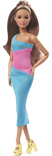 Barbie - Signature Looks, Bambola Snodata Castana Con Abito Longuette Monospalla, Look Alla Moda Esclusivo Da Collezione, Giocattolo Per Bambini, 6+ A