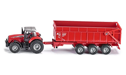 Siku 1844, Trattore Massey Ferguson Con Rimorchio, 1:87, Metallo E Plastica, Rosso, Rimorchio Ribaltabile