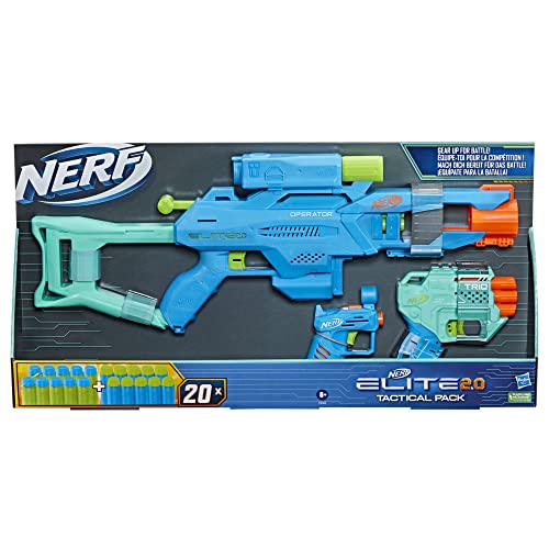Nerf Elite 2.0, Tactical Pack Con 3 Blaster Contenente Il Blaster Operator Bd-2, Il Blaster Trio Td-3 E Il Blaster Ace Sd-1, 20 Dardi Nerf Elite, Faci