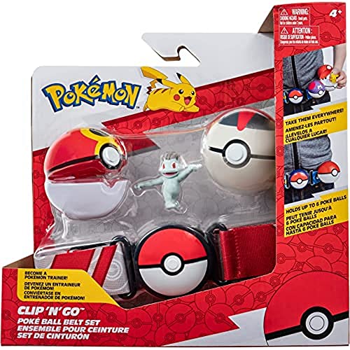 Pokemon Pkw2717 – Clip And Go Poké Ball Belt Set – Reball, Timerball & Machollo, Set Ufficiale Con Statuetta