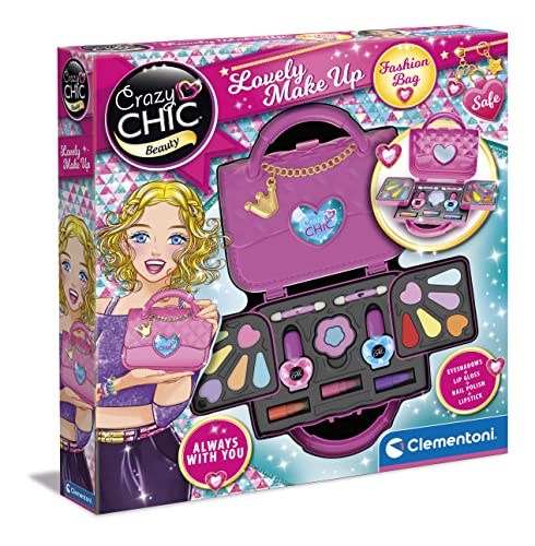 Clementoni- Crazy Chic-Make Up Bag-Trousse, Cofanetto Lavabili, Set Cosmetici Bambini 6 Anni, Borsetta Con Trucchi, Multicolore, 18743