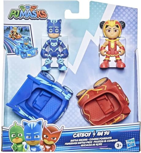 Hasbro Pj Masks - Super Pigiamini, Gattoboy Vs An Yu, Macchine Da Corsa Giocattolo Per Età Prescolare, Set Con 2 Veicoli E 2 Personaggi, Per Bambini D