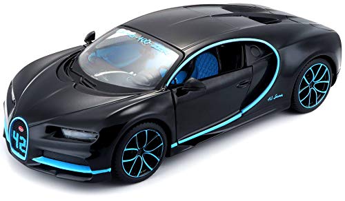 Maisto, Bugatti Chiron, Modellino Di Auto Fedele All’Originale, In Scala 1:24, Porte Mobili, 19 Cm, Grigio (531514Bk)