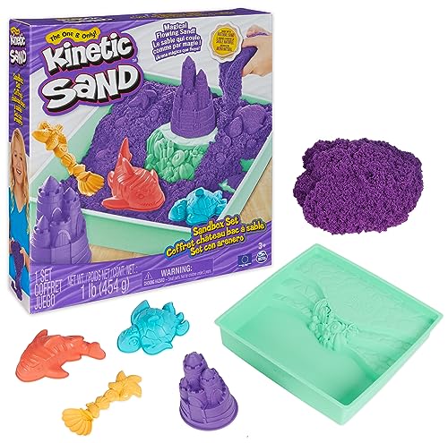 Kinetic Sand, Playset Castelli Di Sabbia Viola, Sabbia Cinetica Con Vaschetta, Sabbia Magica, Sabbia Viola 454Gr, 3 Formine Incluse, Giocattoli Per Ba