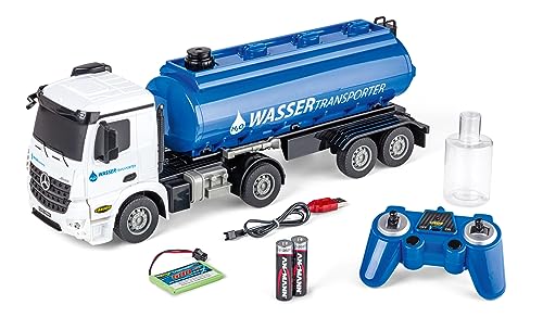 Carson 500907665 1:26 Veicolo Per Trasporto Acqua Mb Arocs 100% Rtr - Veicolo Telecomandato, Camion Con Effetti Luminosi E Sonori, Incluse Batterie E