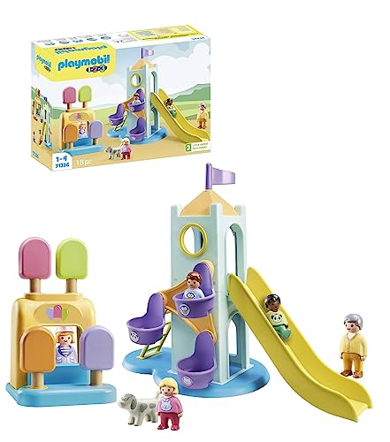 Playmobil 1.2.3 71326 Parco Giochi Avventura Con Cabina Gelato Per Far Scoprire Ai Piccoli Le Funzioni Di Base, Giocattolo Per Bambini Dai 12 Mesi In