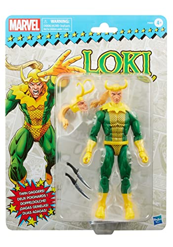 Marvel Hasbro Legends Series Loki 15-Cm Retro Packaging Action Figure Toy, 3 Accessories