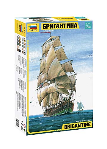 Zvezda 500789011 – 1:100 English Brigantine Kit Di Montaggio – Per Principianti – Dettagliato, Colore Marrone/Bianco, 9011