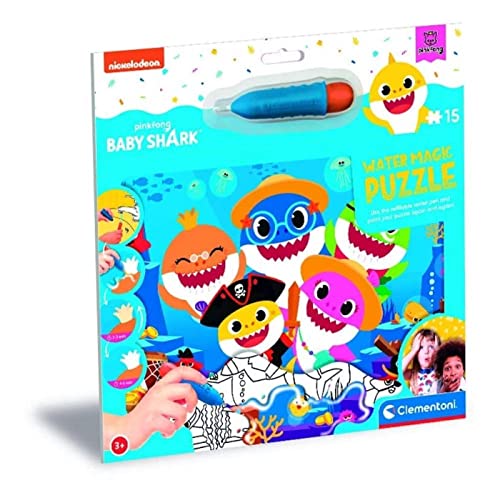 Clementoni 22241 Water Magic Puzzle Baby Shark, 15 Pezzi, Made In Italy, Puzzle Bambini 3 Anni, Puzzle Da Colorare, Water Puzzle Con Magic Pen, Puzzle