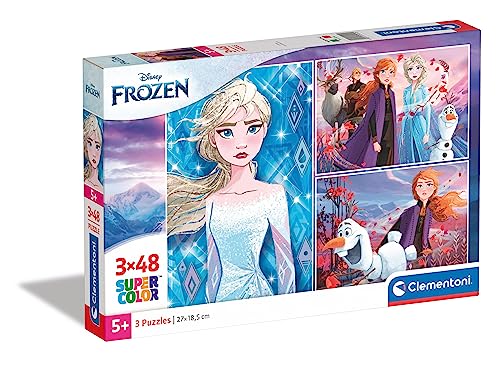 Clementoni Clementoni-25240-Supercolor Disney Frozen 2-3X48 Pezzi, Puzzle Bambini, Multicolore, 25240