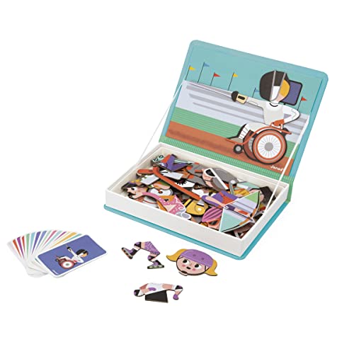 Janod - Magnéti'Book Sport - Gioco Educativo Magnetico 48 Calamite + 16 Carte Modello - Giocattolo Per Bambini In Cartone Fsc - Dai 3 Anni, J02596
