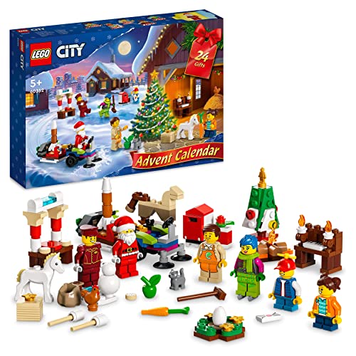 Lego 60352 City Calendario Dell'Avvento 2022, Costruzioni Regalo A Tema Natalizio, Giochi Per Bambini, Minifigure Di Babbo Natale E Tappetino Da Gioco