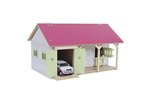 Kids Globe 610245 Horse Stable, Pink, 1:32 Scale (With 2 Horse Boxes, 1 Storage Room, Without Horses And Accessories, Horse Farm For Children)