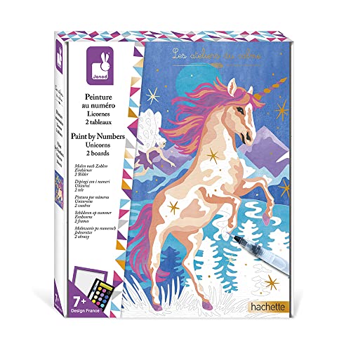 Janod - Set Dipingi Con I Numeri Unicorni - 2 Quadretti Fai-Da-Te - Les Ateliers Du Calme - Attività Creativa Per Bambini - Dai 7 Anni, J07985